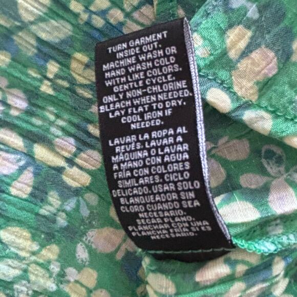 Zac & Rachel Wms M Green Floral Button Front Gauzy Top Ruffle Trim Cottagecore - Picture 10 of 11